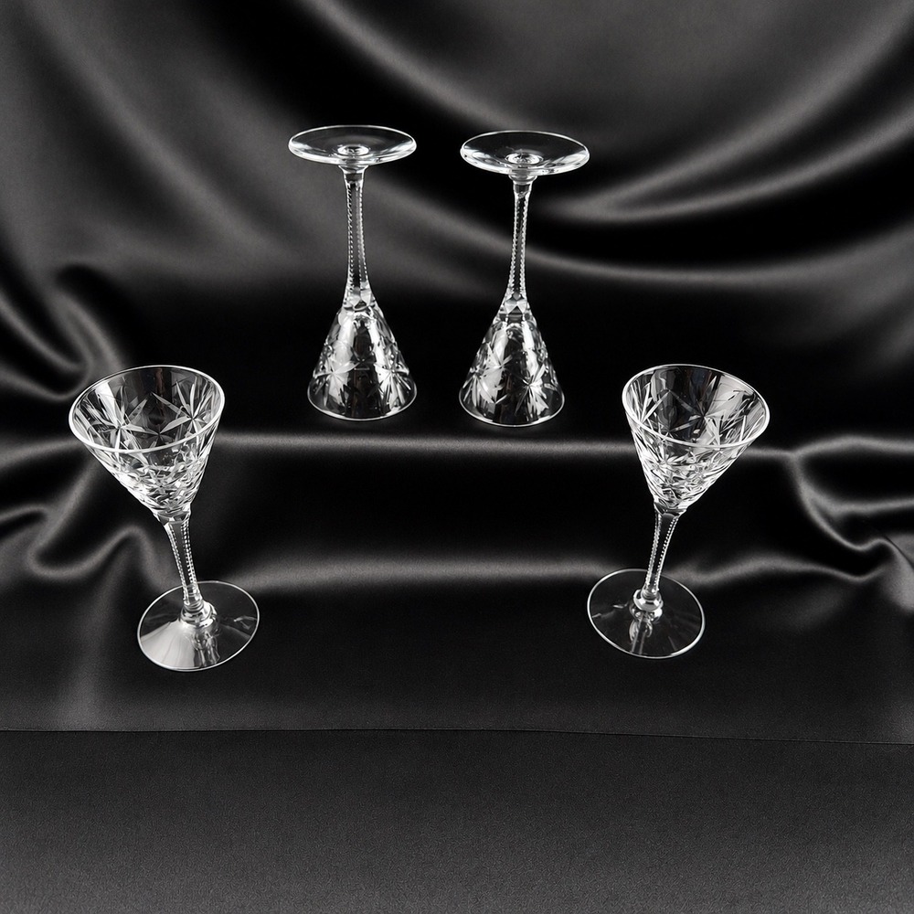 4 Seneca Stratford Crystal Small Sherry Glasses Cut Starburst Stem 476 5.25"